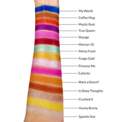 Close-up swatches on Kimchi Chic You Make Me Happy palette reveal rich payoff