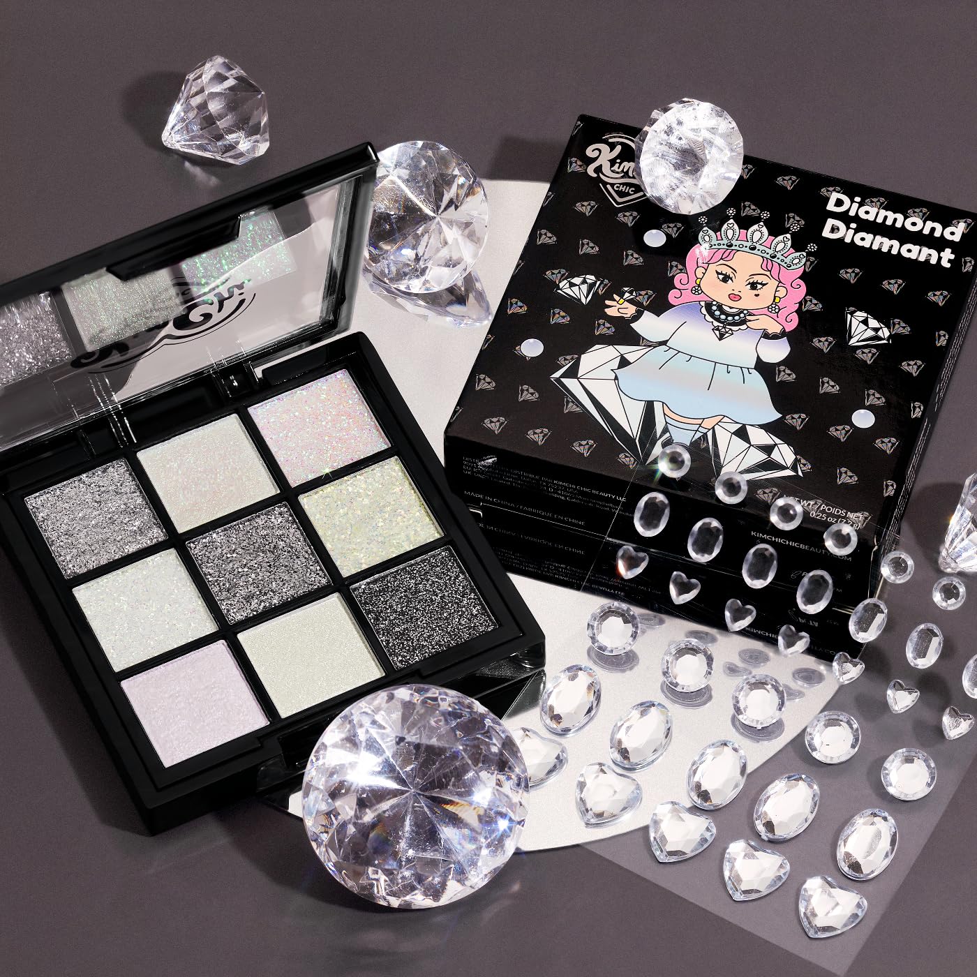 KimChiChic Jewel Collection close-up of pigment-rich matte and glitter shades.