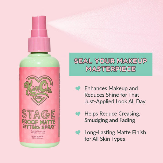 KimChiChic Beauty Stage Proof Matte Setting Spray mist-application shows easy, even coverage for a photo-ready look