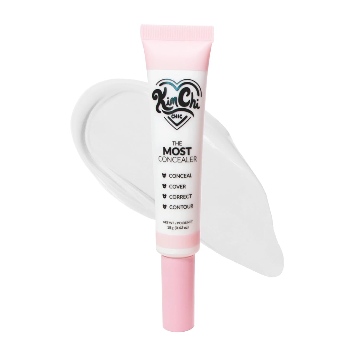 KimChiChic The Most Concealer bottle close-up highlights skin-like full coverage.