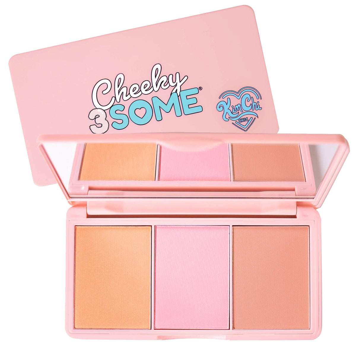 KimChiChic Cheeky 3Some palette open with mirror for on-the-go touch ups