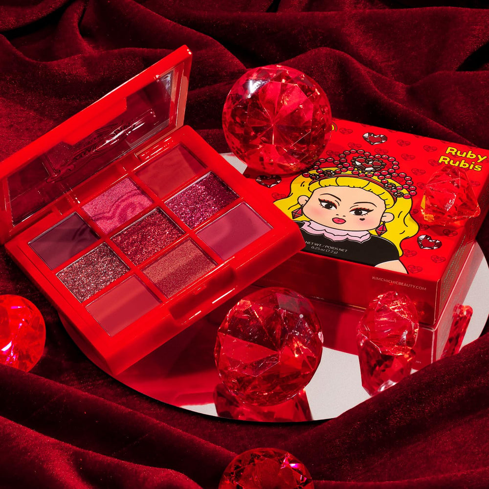 KimChiChic Jewel Collection Eyeshadow Palette Ruby swatches reveal rich pigments and texture