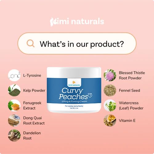 KIMI Curvy Peaches bottle close-up, high-strength formula imagery.