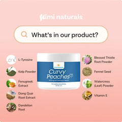 KIMI Curvy Peaches bottle close-up, high-strength formula imagery.