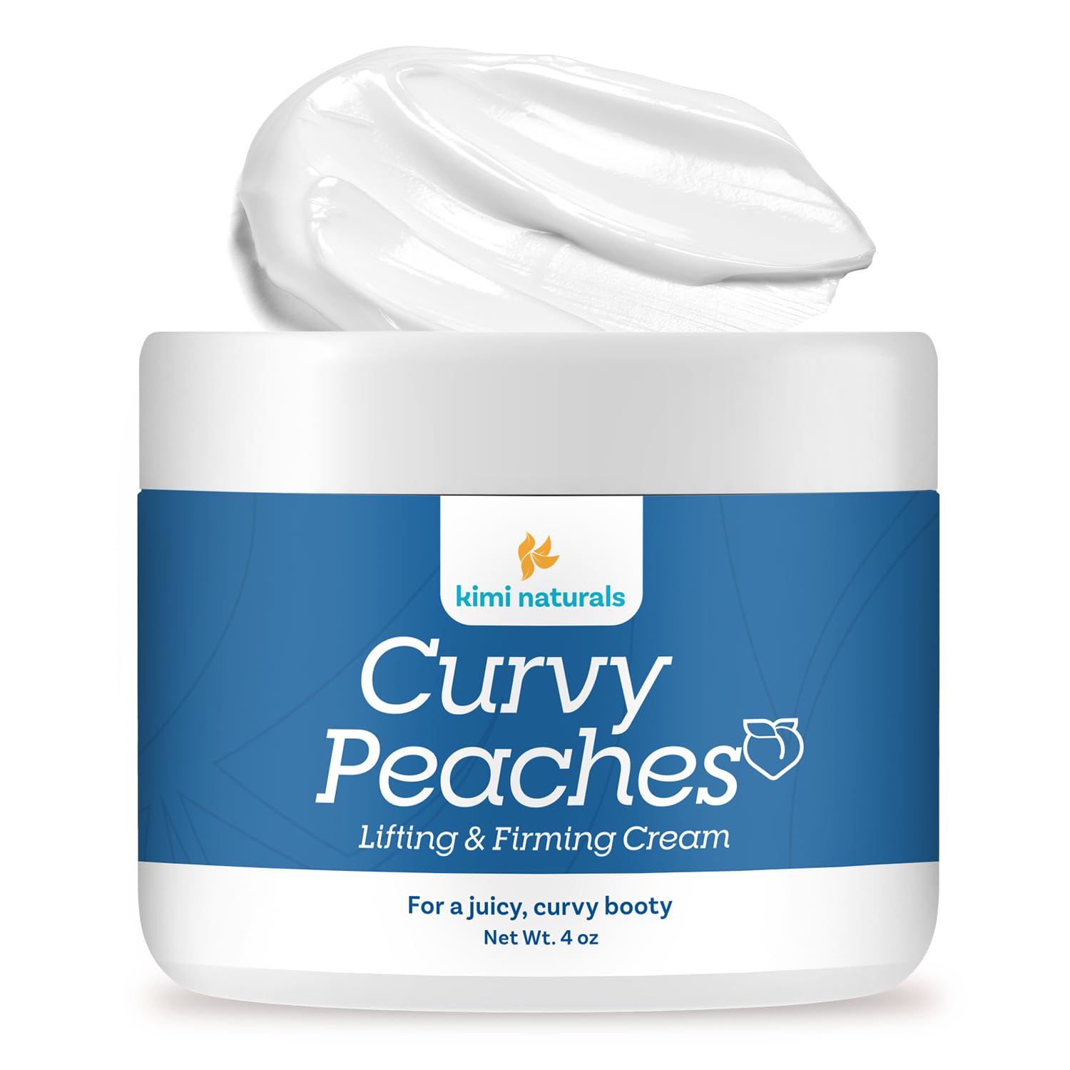 KIMI Curvy Peaches jar front view, premium packaging for daily booty firming.