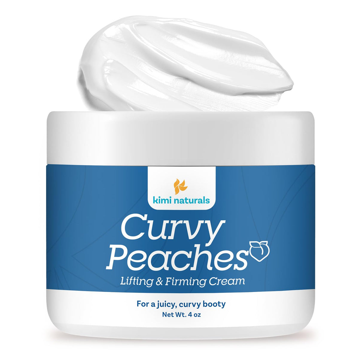 KIMI Curvy Peaches jar front view, premium packaging for daily booty firming.