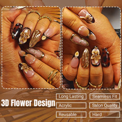 Gold chrome dust accents add subtle glow to Amber Bloom-S nails