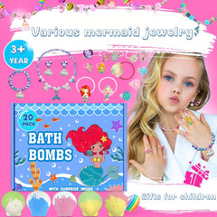 Kims Cosiart Mermaid Bath Bombs create vibrant colored water for kids' bath time.