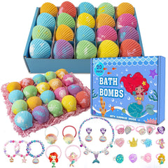 Kims Cosiart Mermaid Bath Bombs packaging shows vibrant colors and gift-ready presentation.