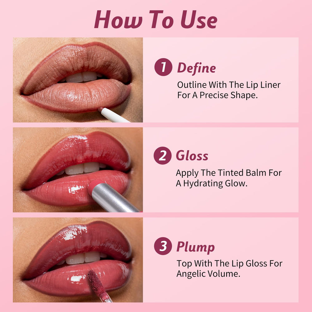 Kimuse juicy lip gloss tint—high shine with non-sticky finish.