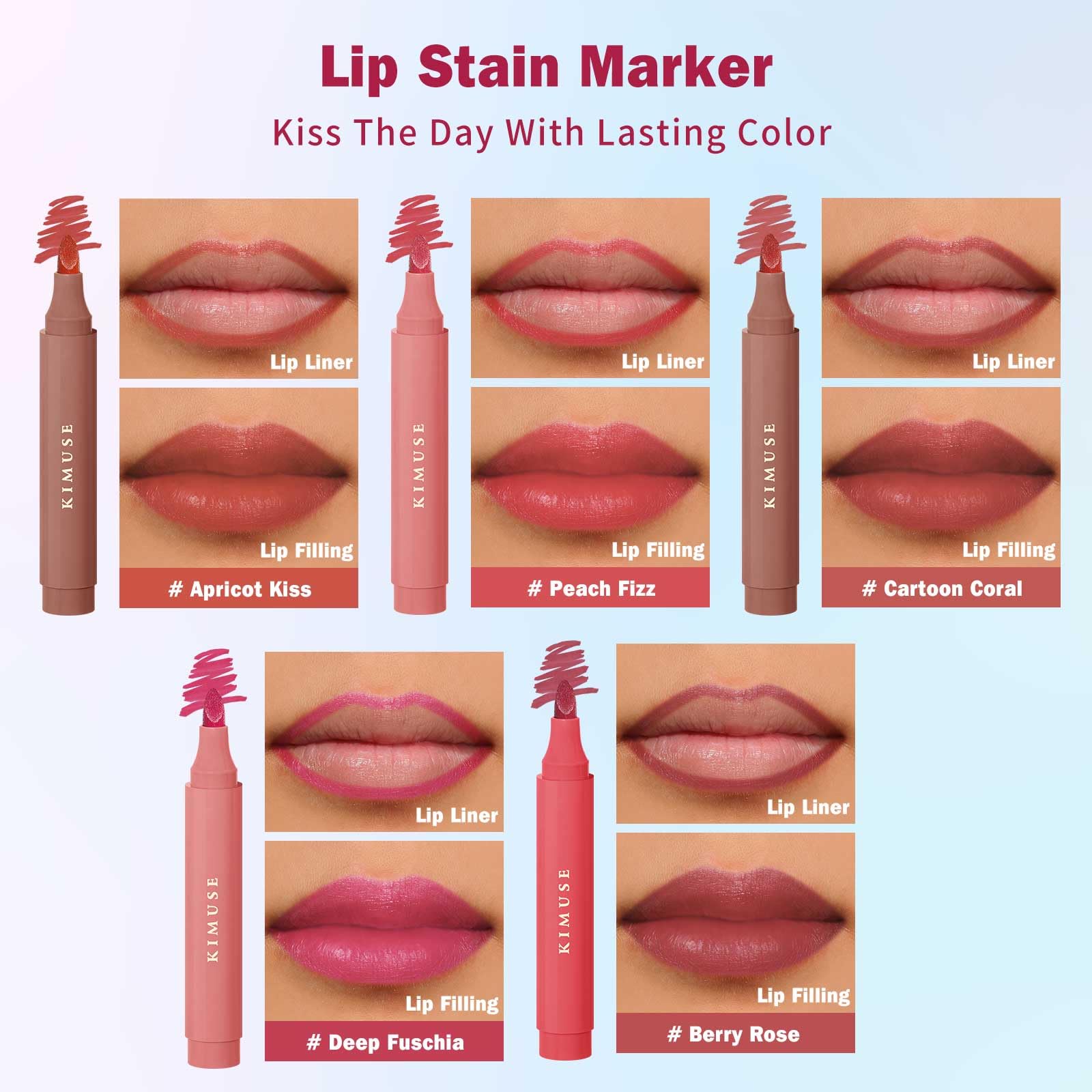 Kimuse Lip Stain Set includes a versatile color palette for everyday looks.