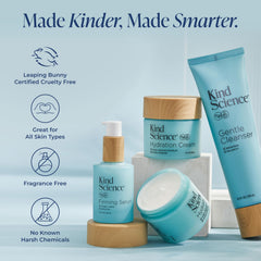 Kind Science Day and Night routine display closeup illustrating comprehensive skincare regimen.