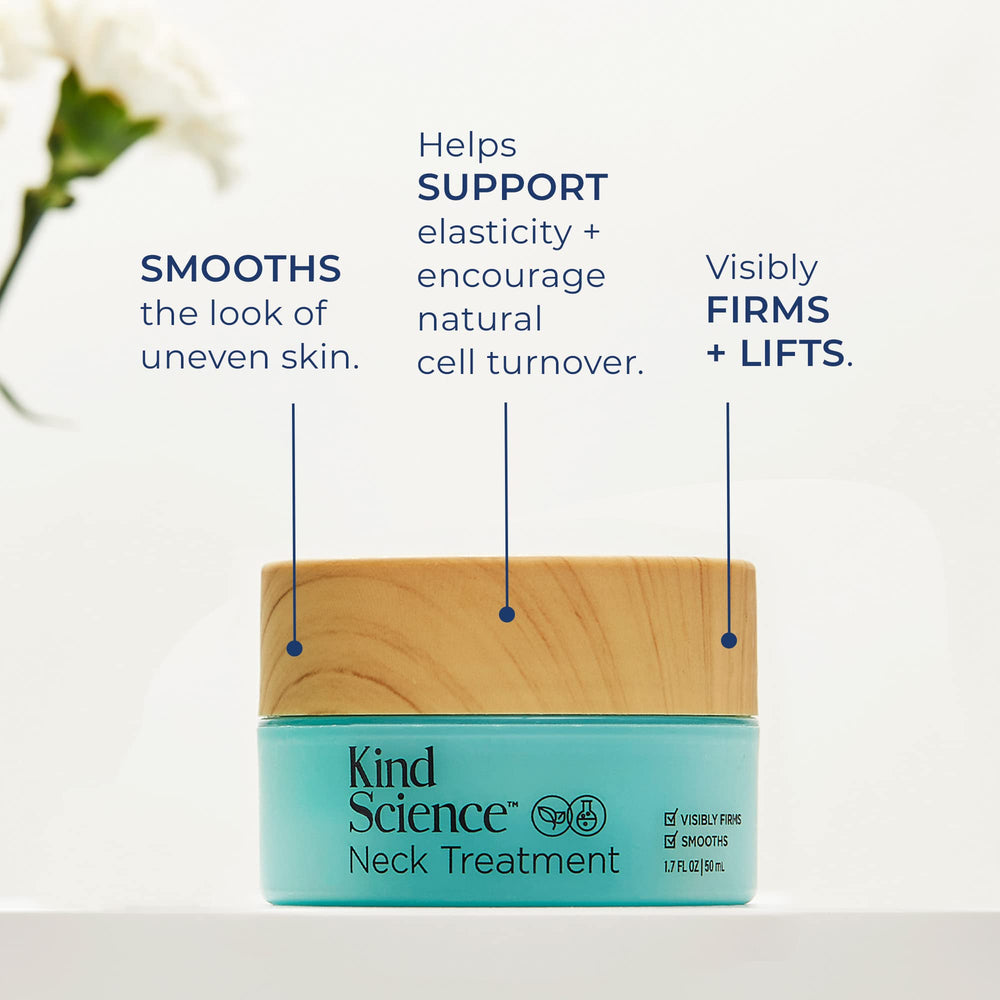 Kind Science neck treatment texture swatch, whipped gel-cream ready to layer.
