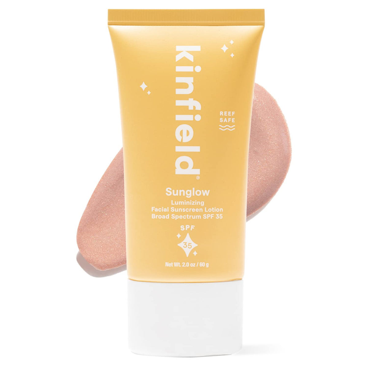 Kinfield Sunglow bottle front view showing rose-gold glow for a radiant, sun-safe complexion.