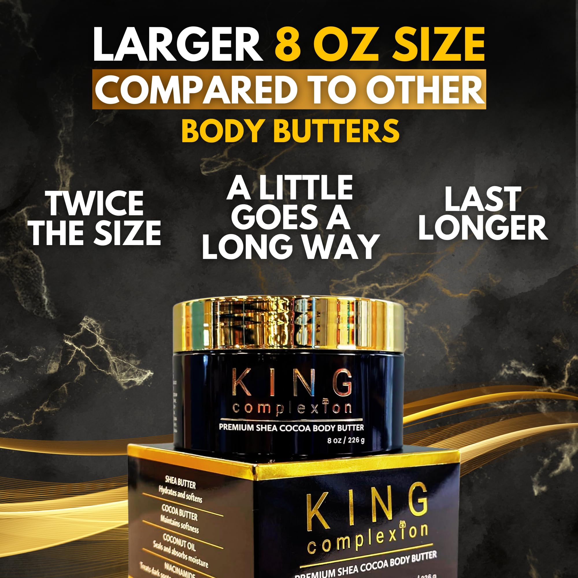 King Complexion 8oz packaging shot emphasizes premium organic formula.