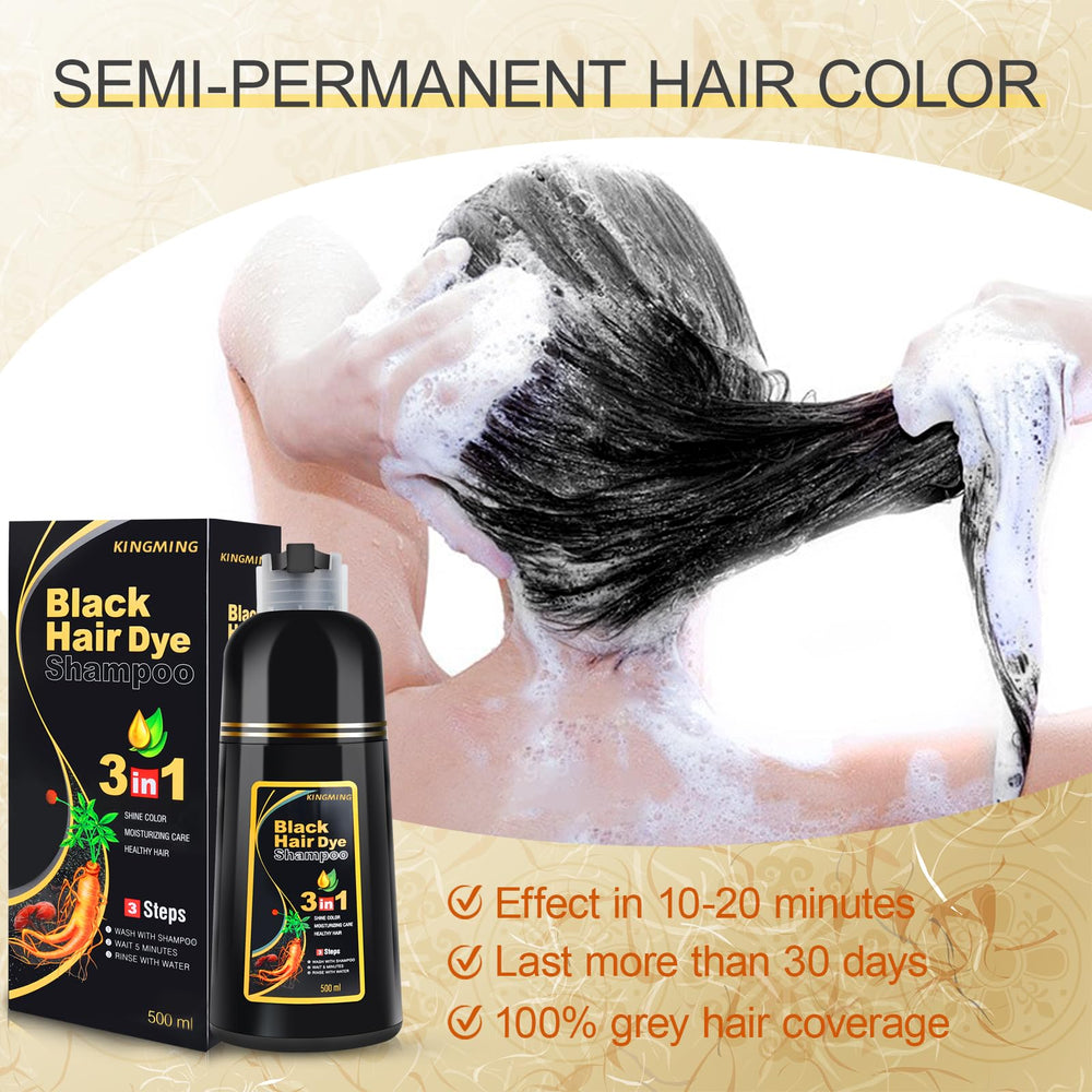 KingMing final black hair shine shows natural-looking, lasting color.