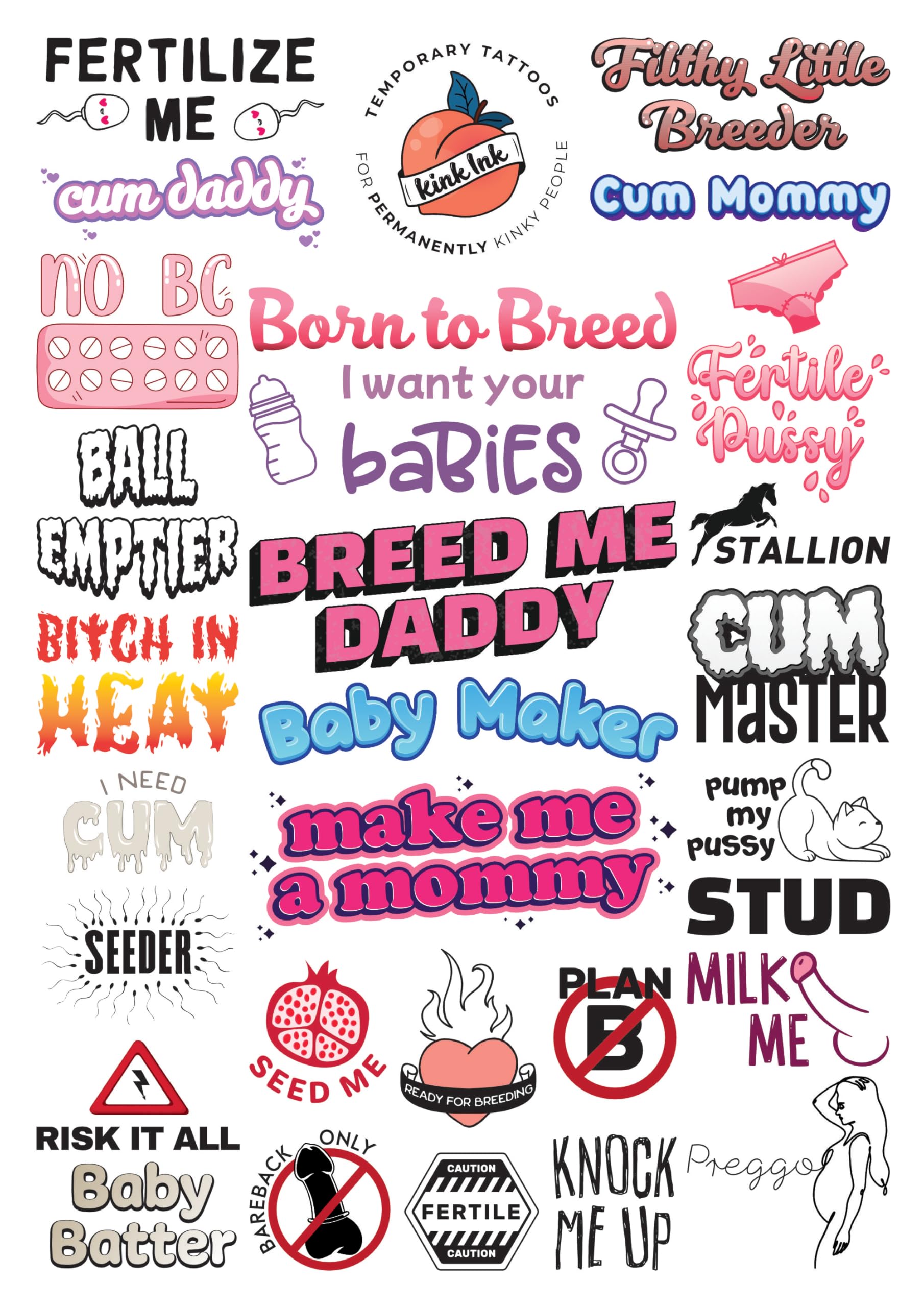 Kink Ink breeder tattoo sheet with 29 designs for bold self-expression in intimate play