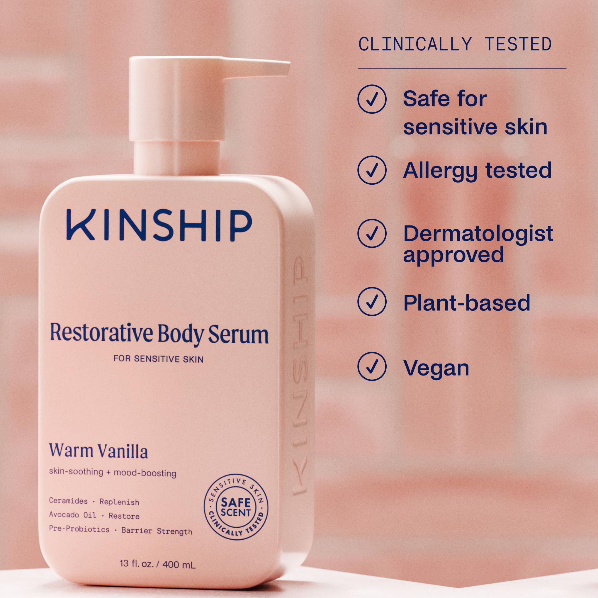 Kinship Restoring Body Serum in-shower use illustrates convenient hydration after bathing