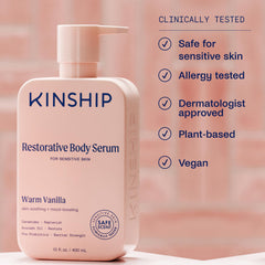 Kinship Restoring Body Serum in-shower use illustrates convenient hydration after bathing