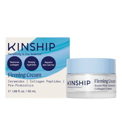 Kinship Super Rich Collagen + Ceramide Firming Cream bottle for daily hydration and firming.