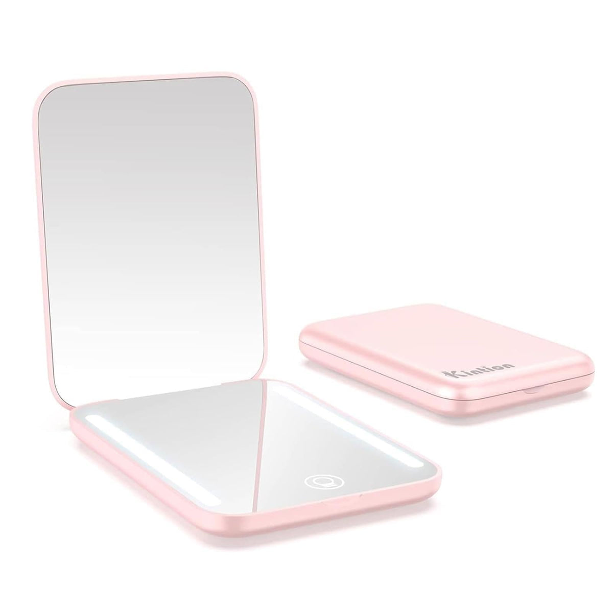 Kintion rechargeable pocket mirror with light, dual magnification for precise makeup checks