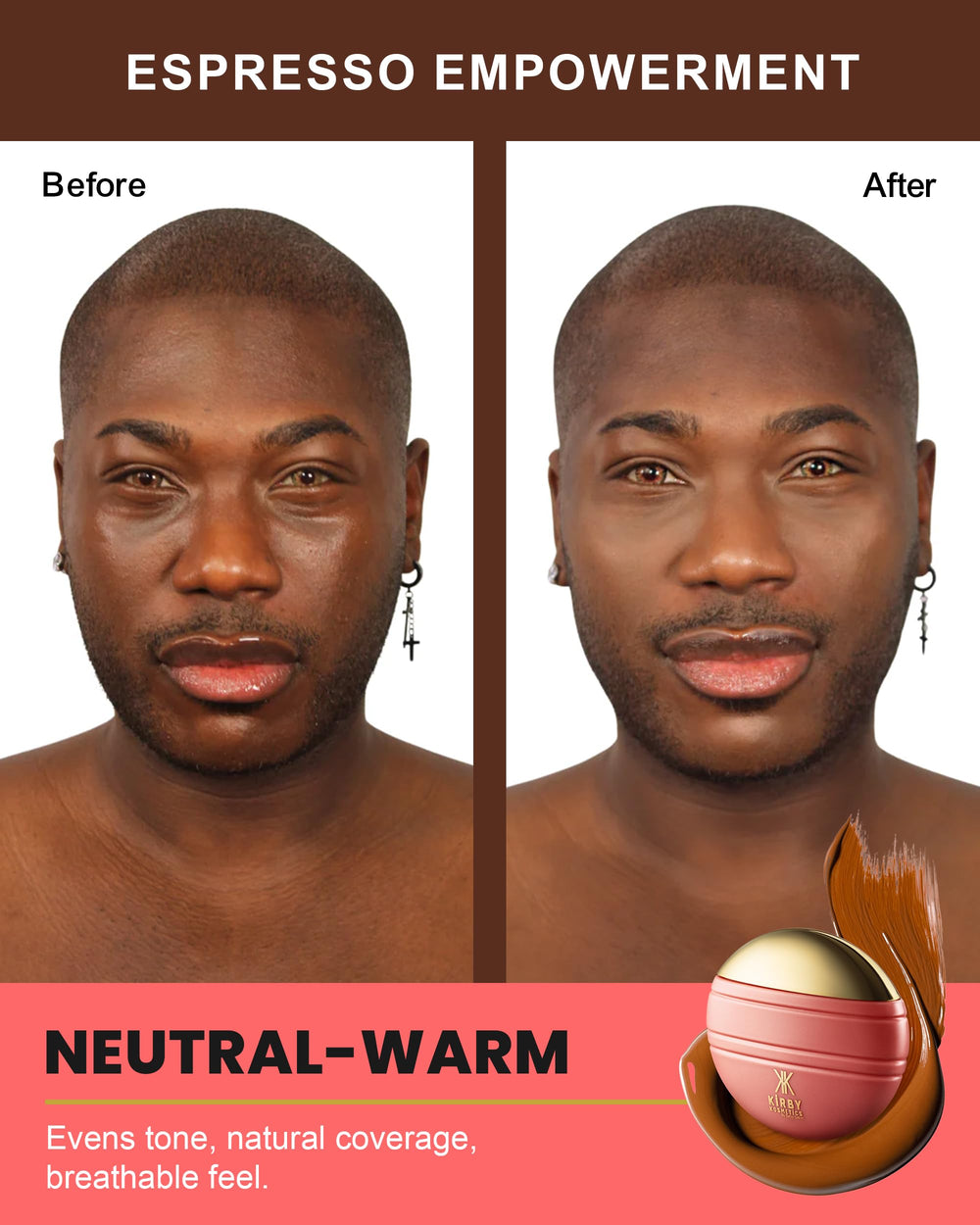 Kirby Kosmetics Konfident Glow applied to skin softens appearance with a natural finish.