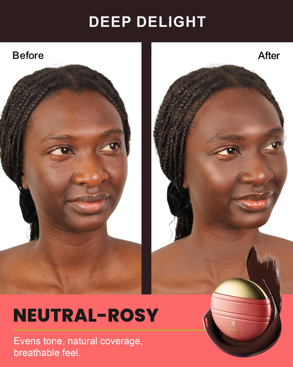 Kirby Kosmetics Konfident Glow application on hand highlights easy blending and control.