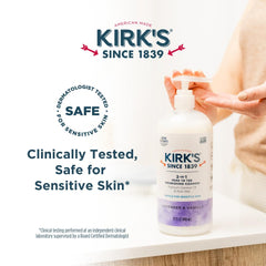 Family-friendly Kirk's cleanser in a shared bathroom setting.