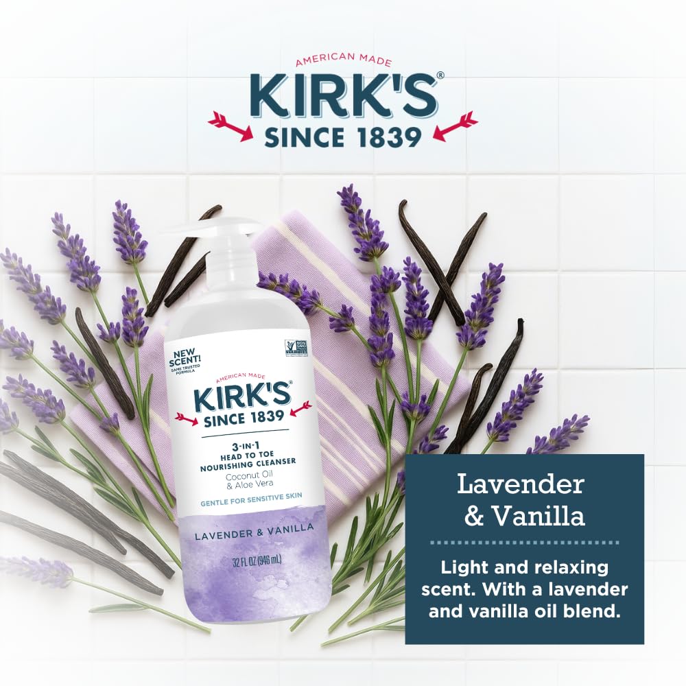 Kirk's formula shown is gentle for sensitive skin and family use.