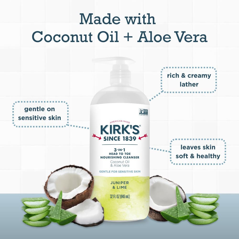Kirk's bar soap closeup of ingredients coconut oil and aloe for hydration