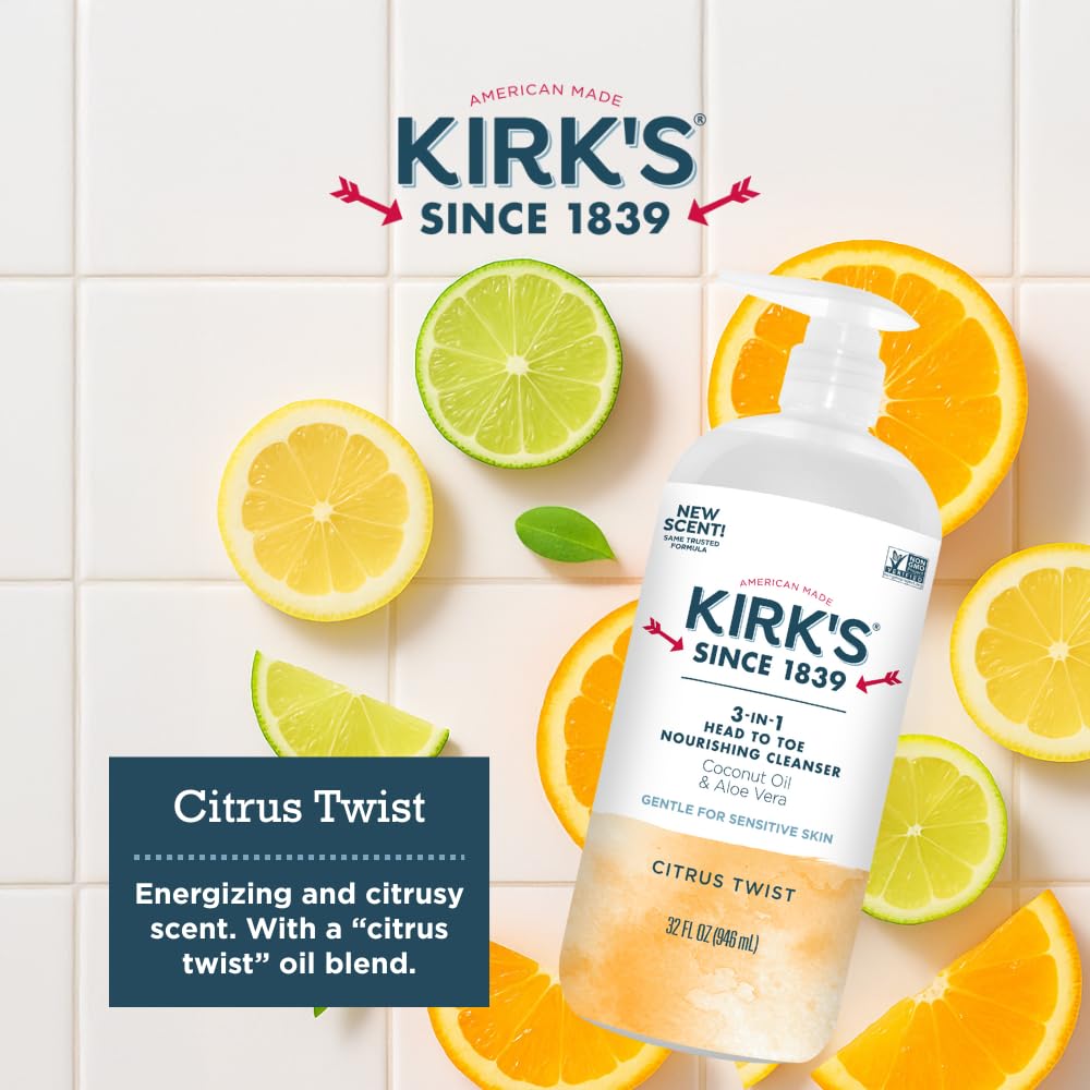 Kirks family-use bottle for all ages in the bathroom