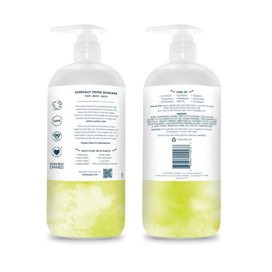 Kirk's 3-in-1 pump-top bottle for quick, efficient showers.