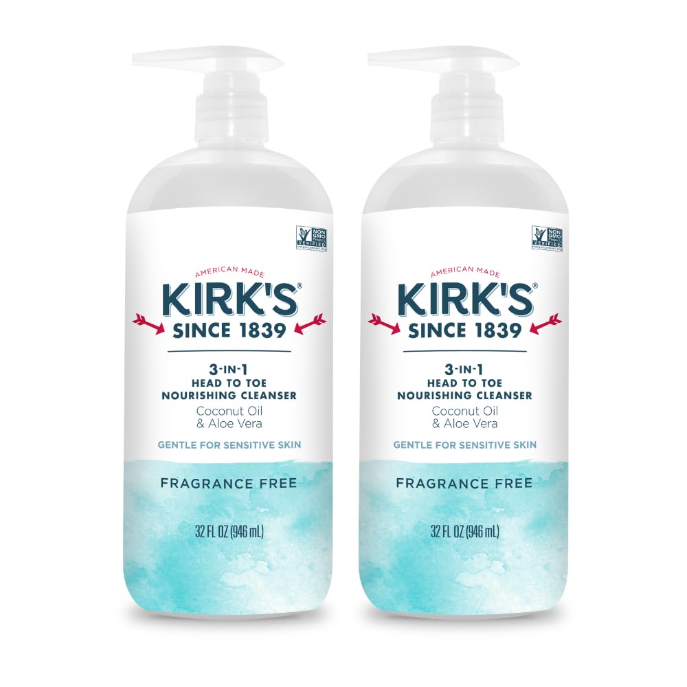 Kirk's 3-in-1 head-to-toe cleanser pump bottle for quick daily cleansing