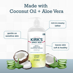 Kirk's coconut oil aloe ingredients highlight gentle hydration.