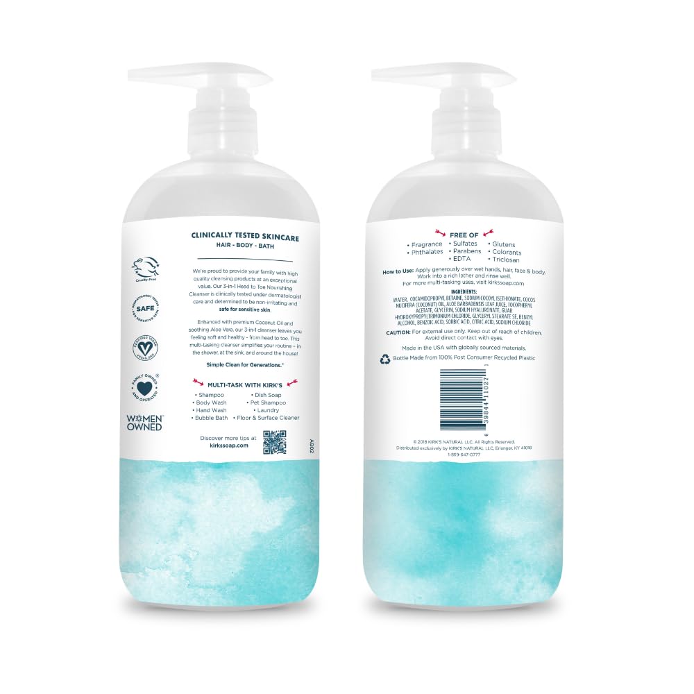 Kirk's coconut oil aloe vera ingredients close-up highlighting natural hydrators