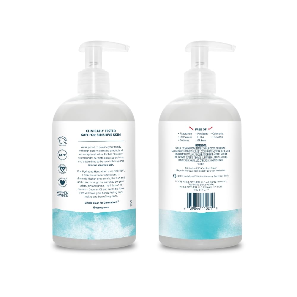 Kirk's Hydrating Hand Wash pump with aloe vera for hydration