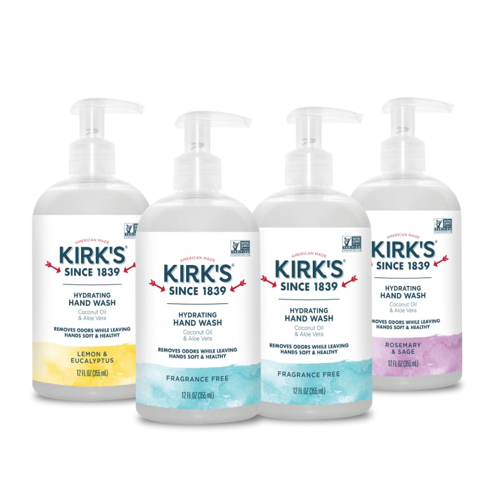 Kirks Hydrating Hand Wash coconut oil bottle delivers creamy lather and soft skin