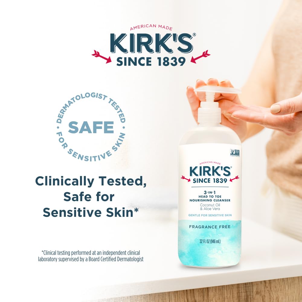 Kirk's sulfate-free ingredient panel emphasizing gentle cleansing
