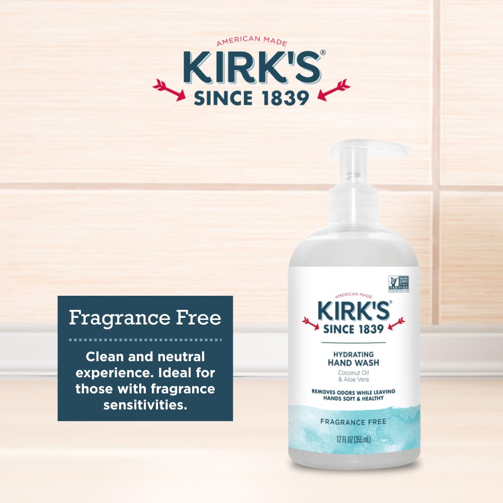 Kirks vegan non-GMO hand wash in pump supports clean ingredients