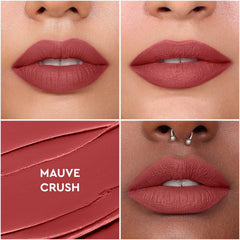 KIRO Mauve Crush lip application close-up reveals smooth, weightless application