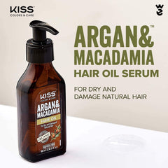 KISS Argan & Macadamia serum on dry hair adds soft shine.