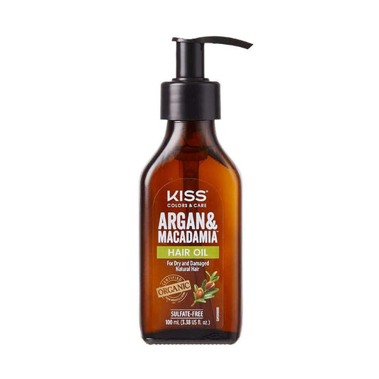 KISS Argan & Macadamia oil serum drop close-up showcasing nourishing formula.