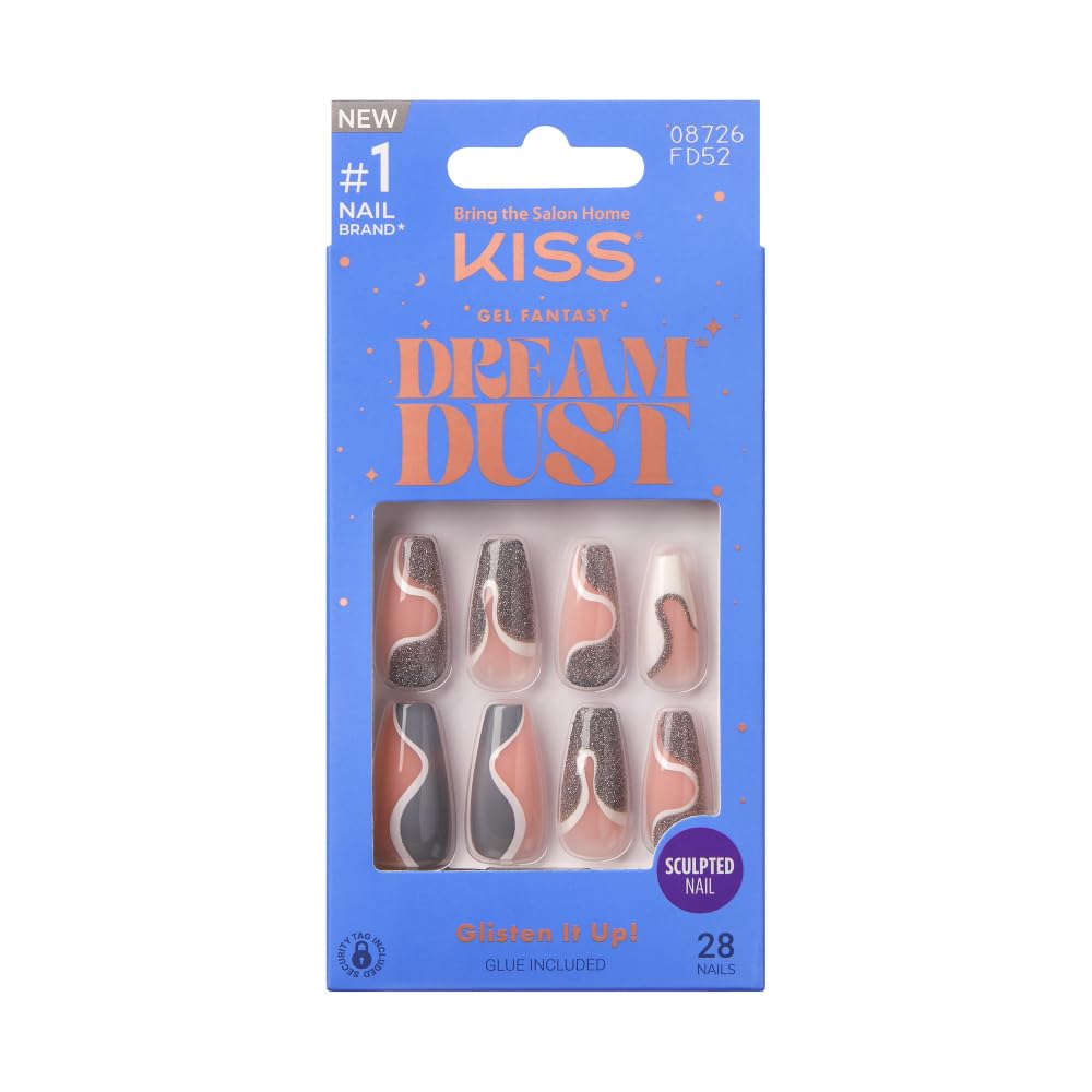 KISS Dreamdust ready-to-wear nails kit featuring coffin nails for salon-style glam at home