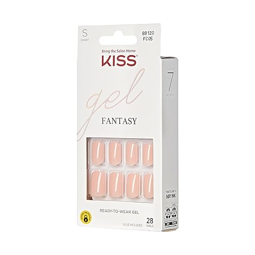 KISS Gel Fantasy dark black shade on short squoval nails for chic, everyday wear.