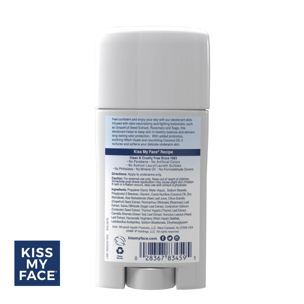 Kiss My Face Active Life Deodorant colorless formula leaves no white residue.