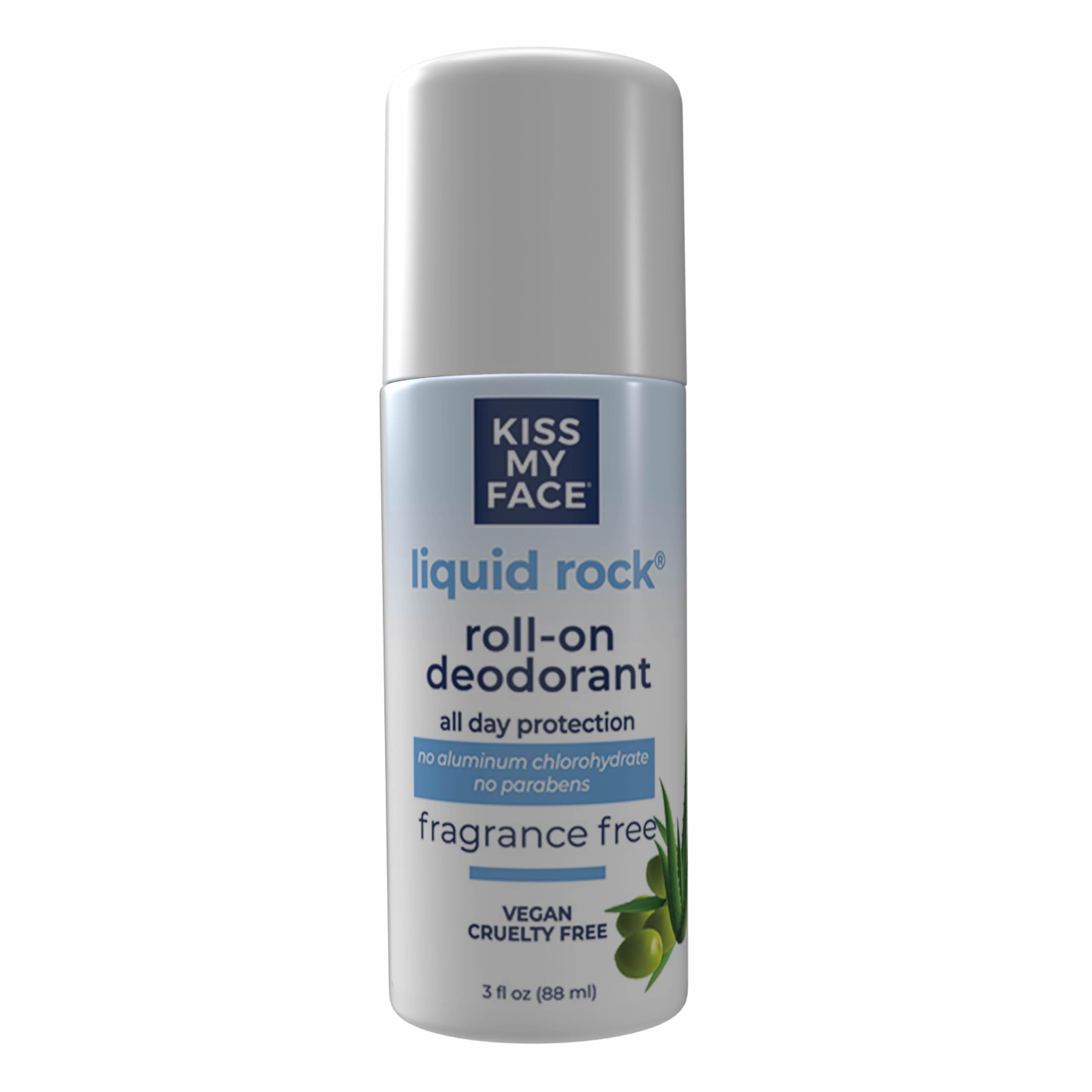 Kiss My Face Liquid Rock Roll-On fragrance-free deodorant for daily, skin-friendly use.