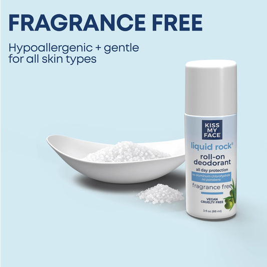 Kiss My Face Liquid Rock Roll-On willow bark formula supports natural odor control.