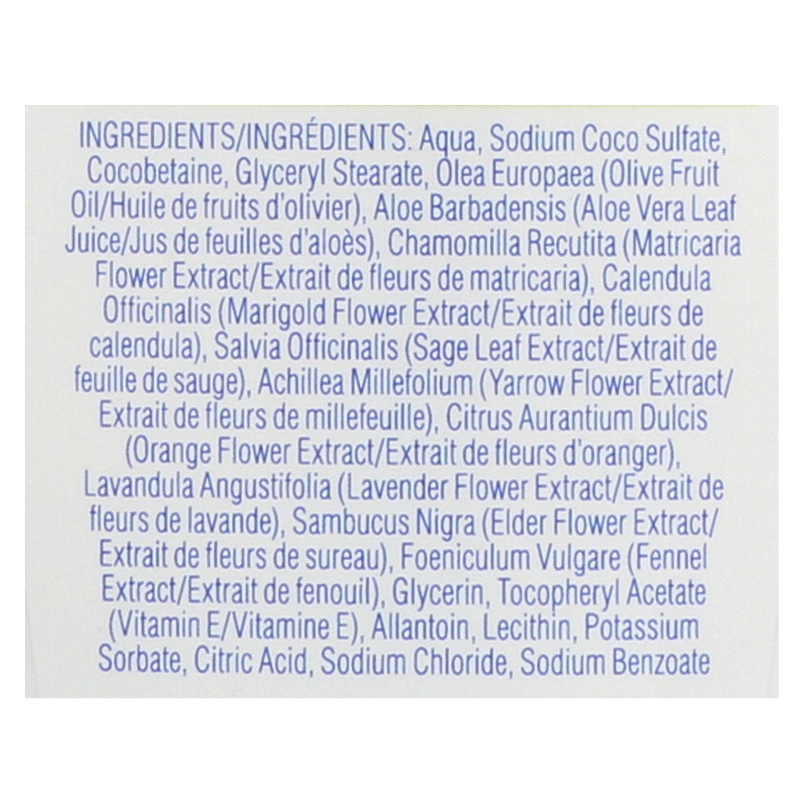 Kiss My Face hand soap label closeup showing botanical extracts for mild cleansing and moisturization.