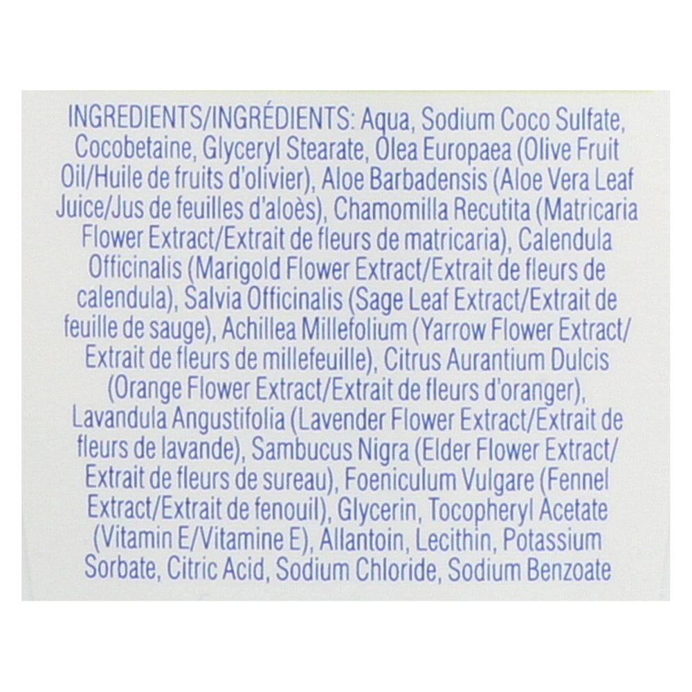 Kiss My Face hand soap label closeup showing botanical extracts for mild cleansing and moisturization.