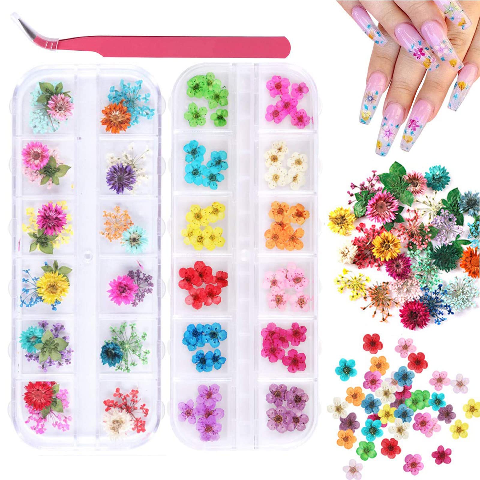 KISSBUTY gypsophila petals close-up for delicate nail art on natural nails.